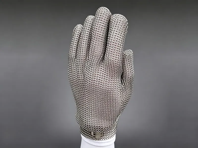 Five-fingers short stainless steel mesh gloves with a hoop strap is easy to wear and clean.